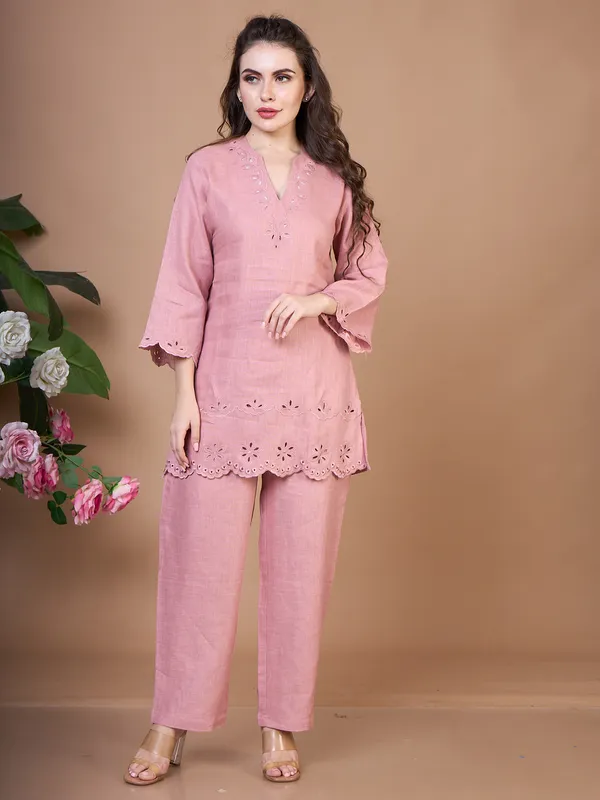 Trendy cotton pink co-ord set