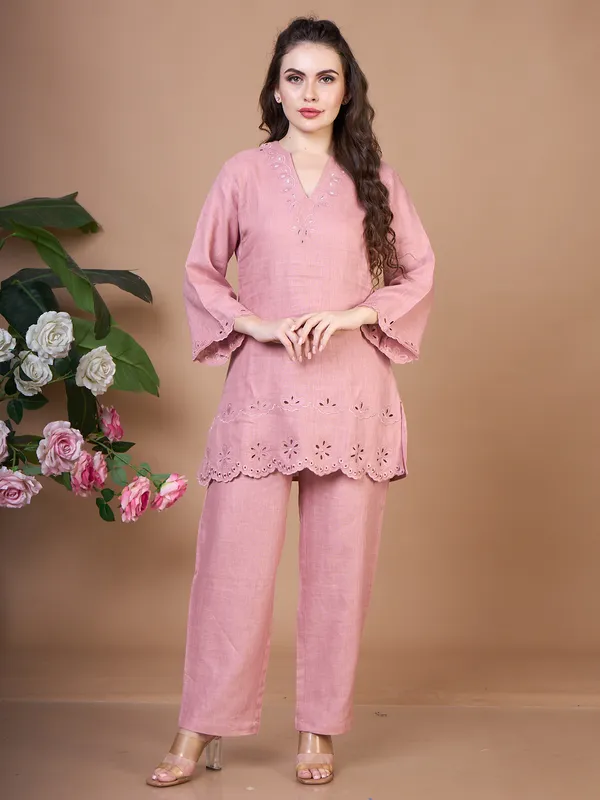 Trendy cotton pink co-ord set