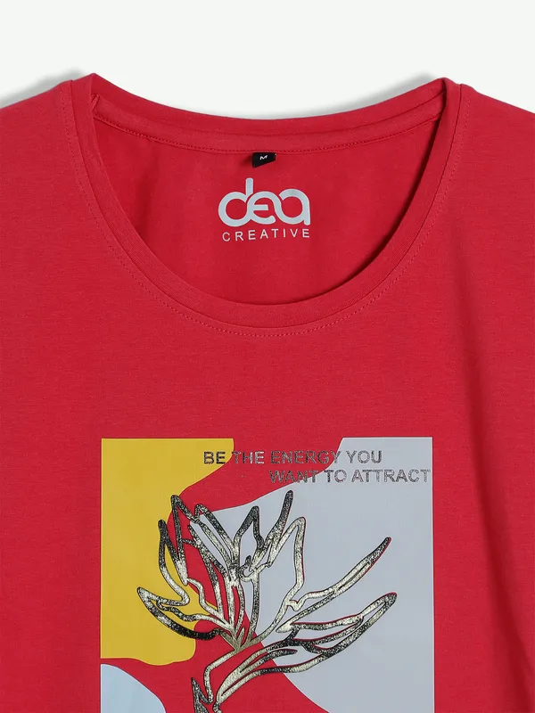 Trendy cotton red printed t shirt