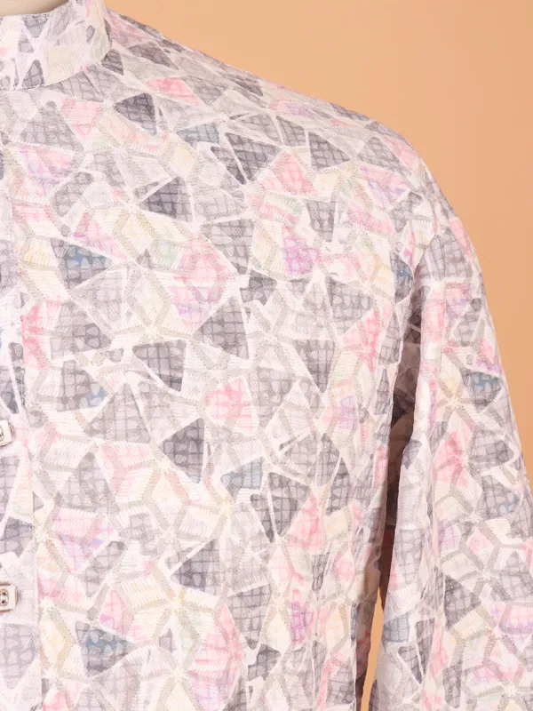 Trendy cotton silk off-white kurta suit for men