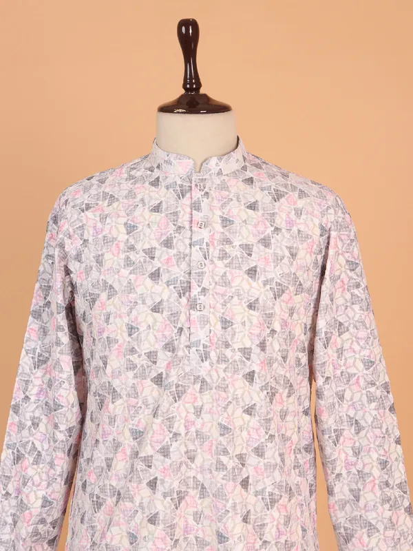 Trendy cotton silk off-white kurta suit for men
