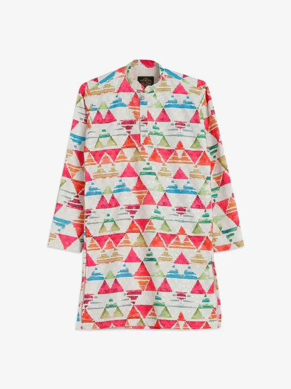 Trendy cotton white printed kurta suit