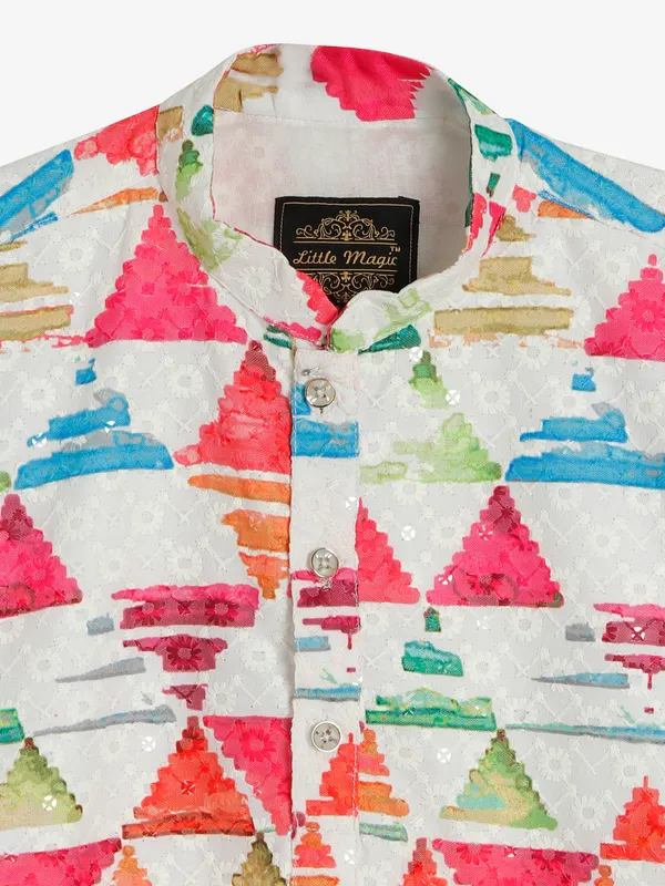 Trendy cotton white printed kurta suit