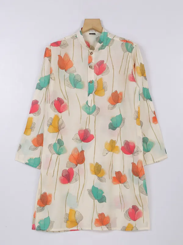 Trendy cream cotton printed kurta suit