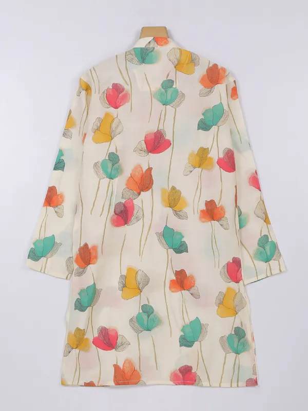 Trendy cream cotton printed kurta suit