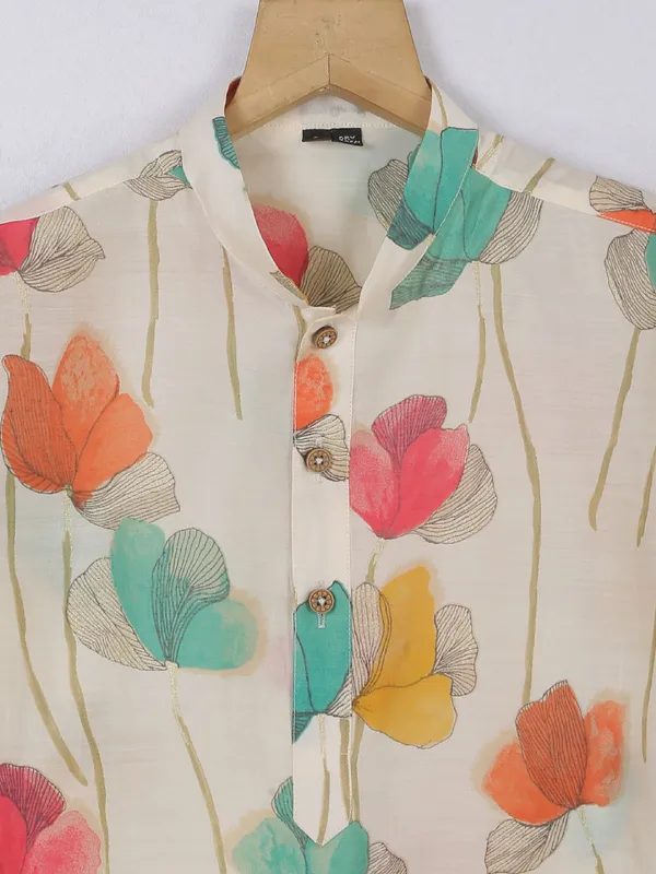 Trendy cream cotton printed kurta suit