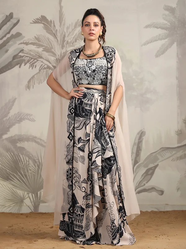 Trendy cream printed designer suit