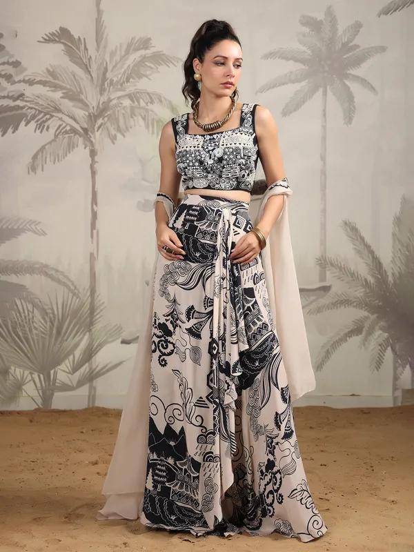 Trendy cream printed designer suit
