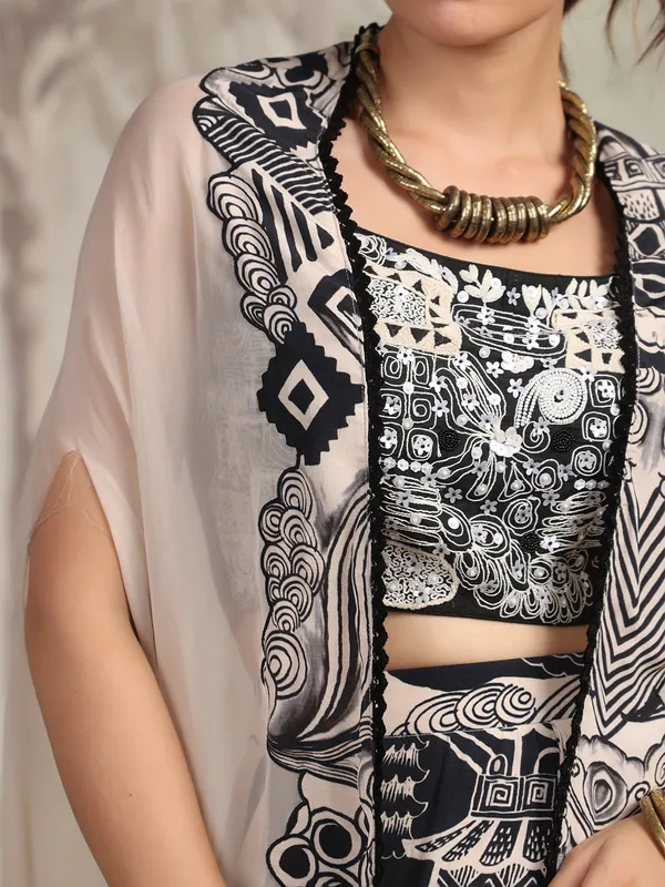 Trendy cream printed designer suit