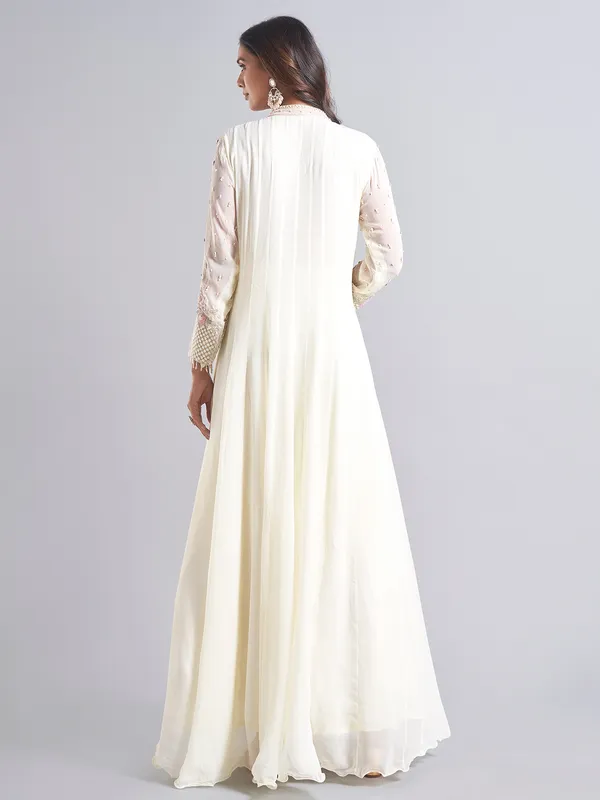 Trendy cream silk anarkali salwar suit