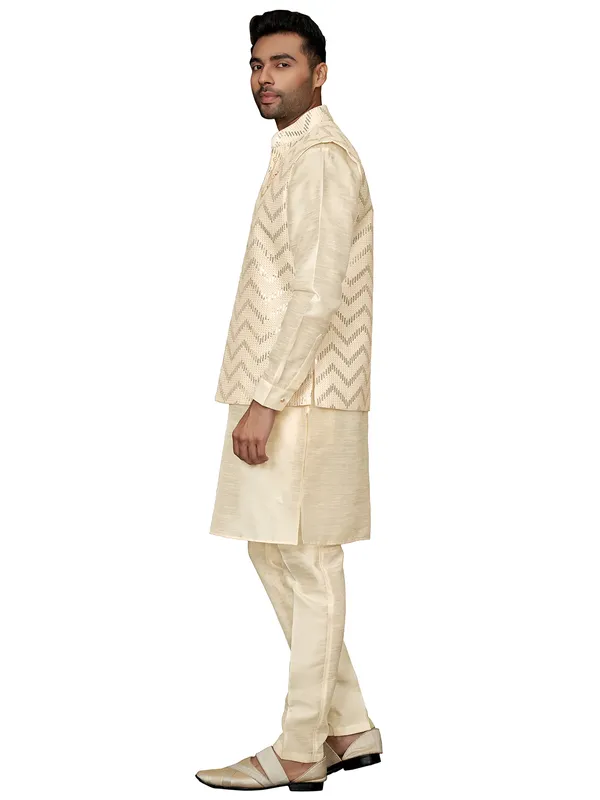 Trendy cream silk waistcoat set