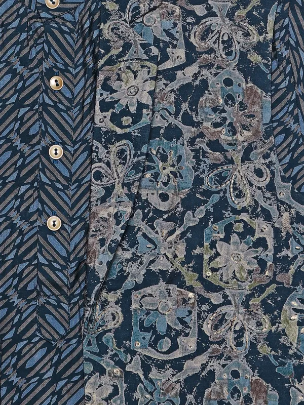 Trendy dark blue silk printed waistcoat set