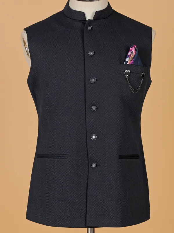 Trendy dark blue texture waistcoat