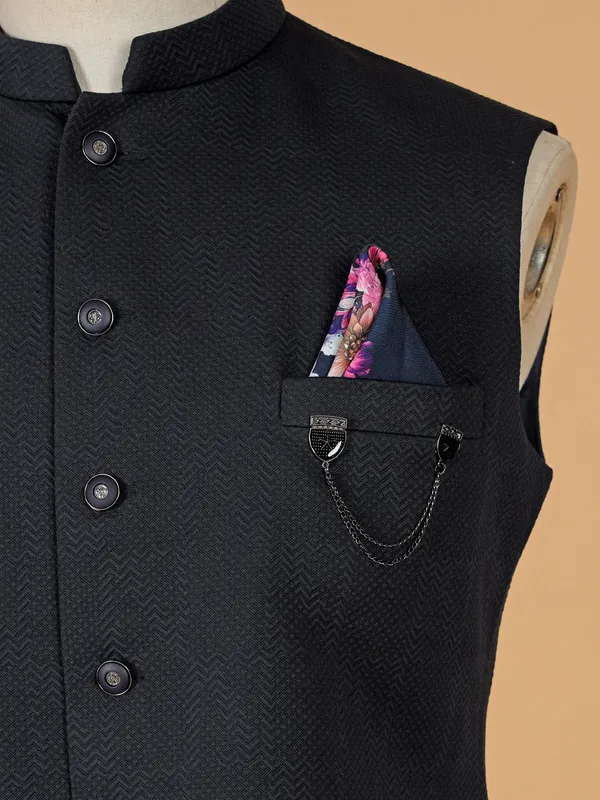 Trendy dark blue texture waistcoat