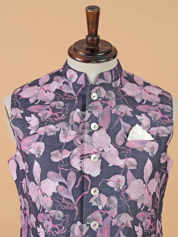 Trendy dark grey printed waistcoat