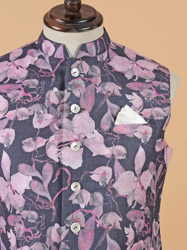 Trendy dark grey printed waistcoat