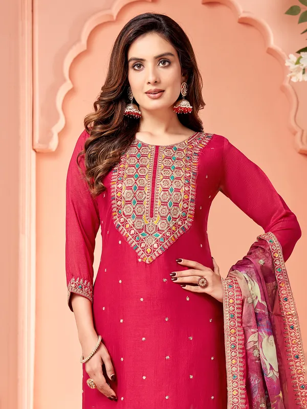 Trendy dark pink salwar suit in silk