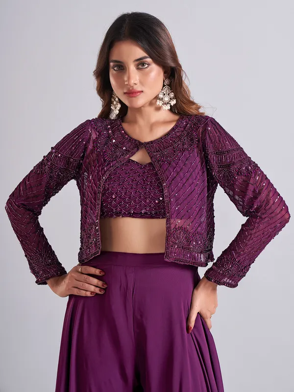 Trendy dark purple georgette palazzo salwar suit