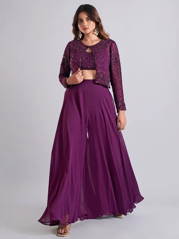 Trendy dark purple georgette palazzo salwar suit
