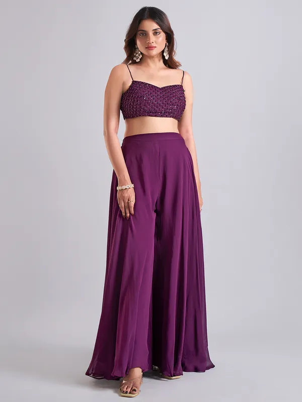 Trendy dark purple georgette palazzo salwar suit