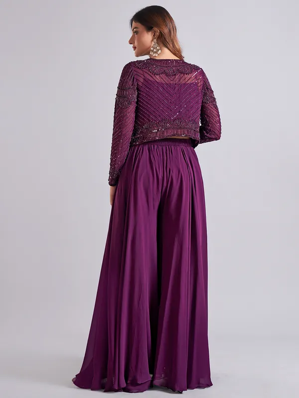 Trendy dark purple georgette palazzo salwar suit