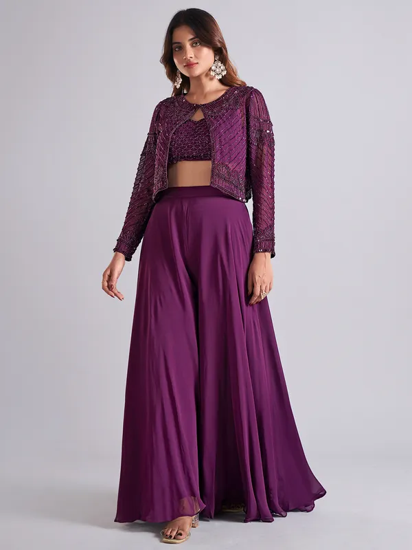 Trendy dark purple georgette palazzo salwar suit