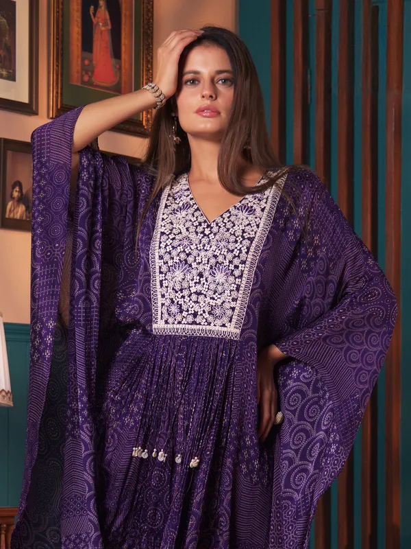 Trendy dark purple silk printed co ord set