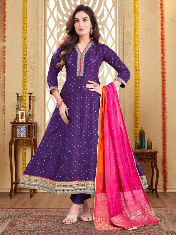 Trendy dark purple silk salwar kameez