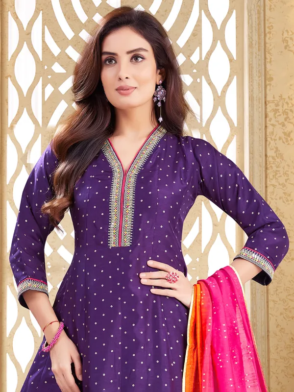 Trendy dark purple silk salwar kameez
