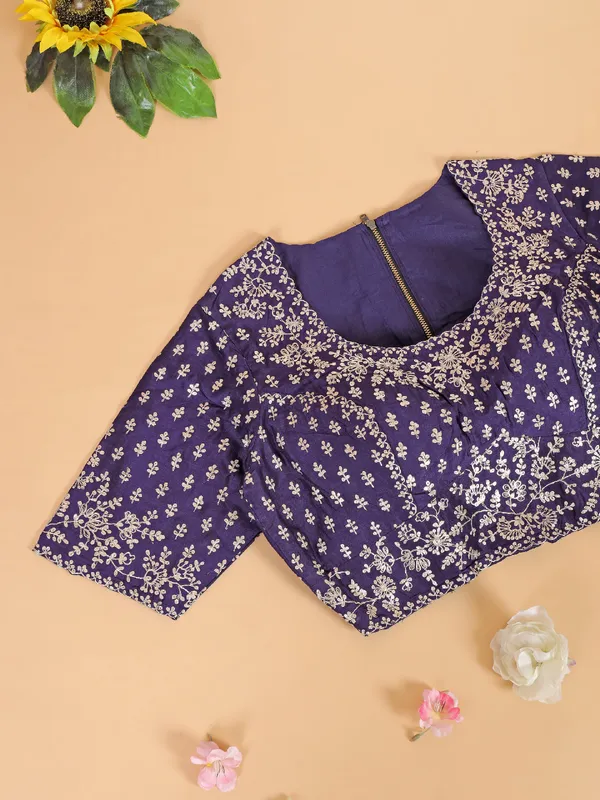Trendy dark purple silk saree