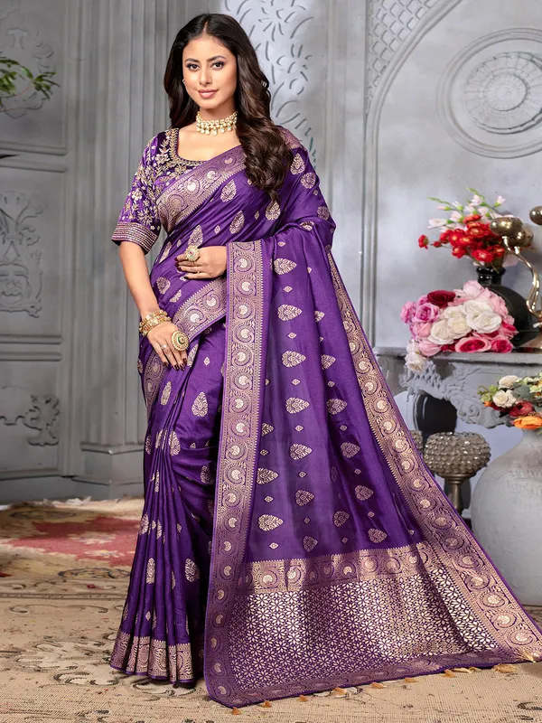 Trendy dola silk dark purple saree