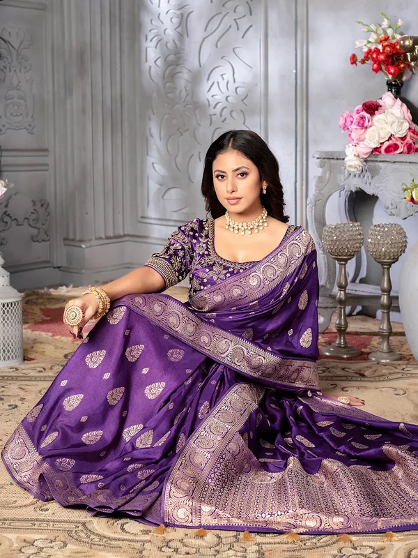 Trendy dola silk dark purple saree