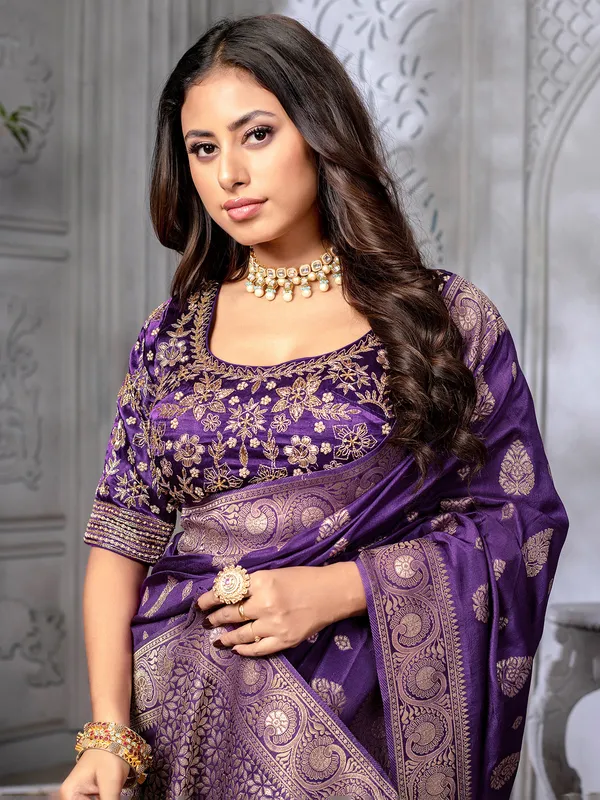 Trendy dola silk dark purple saree