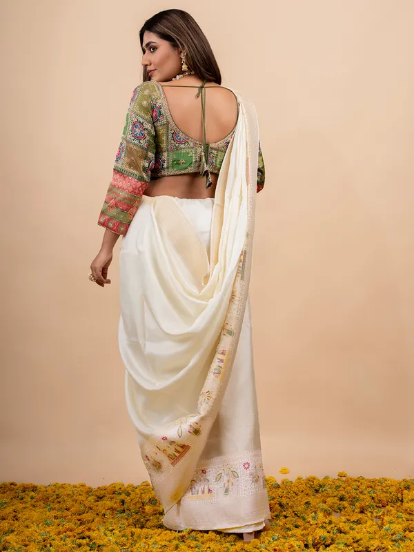 Trendy dola silk green and white saree