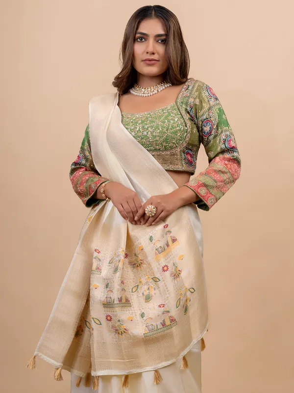 Trendy dola silk green and white saree