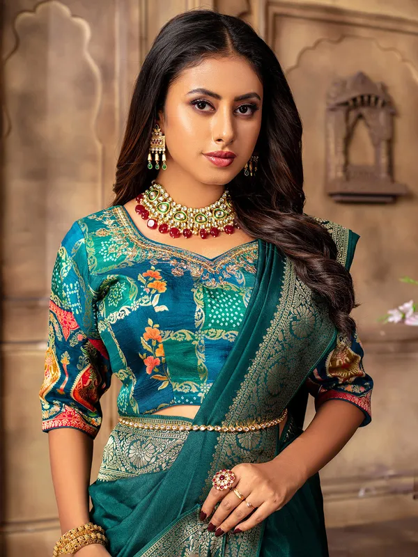 Trendy dola silk peacock blue saree