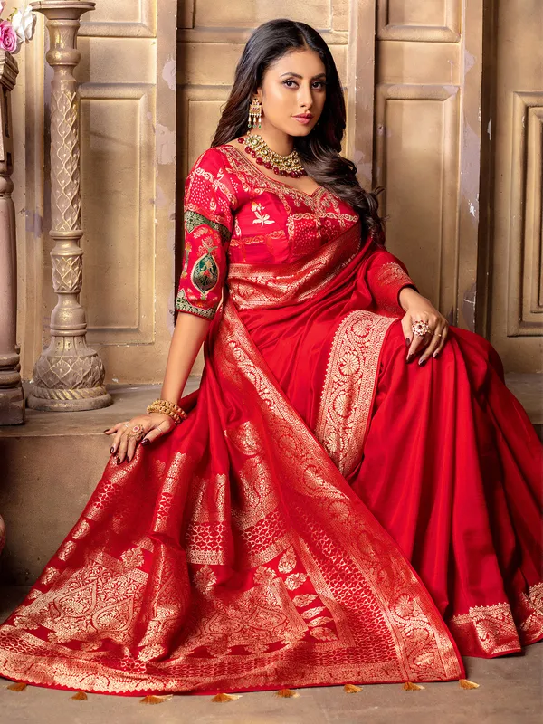 Trendy dola silk red saree