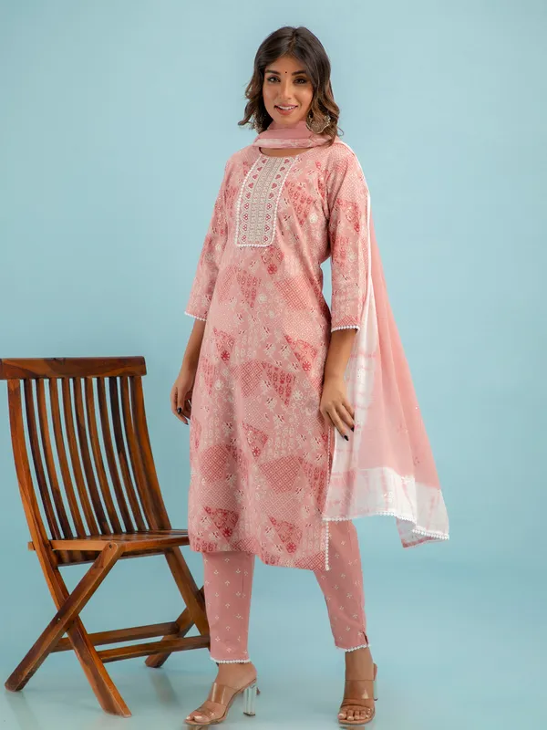 Trendy dusty peach cotton kurti set