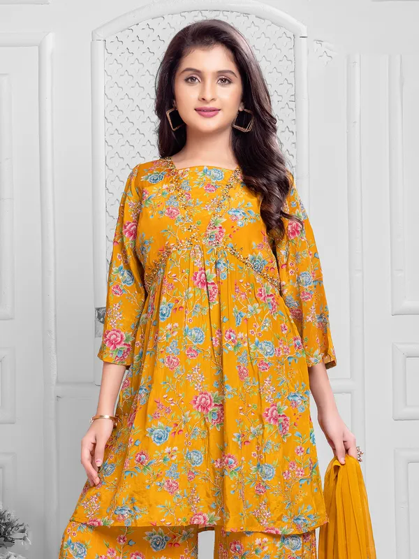 Trendy floral printed mustard yellow palazzo set