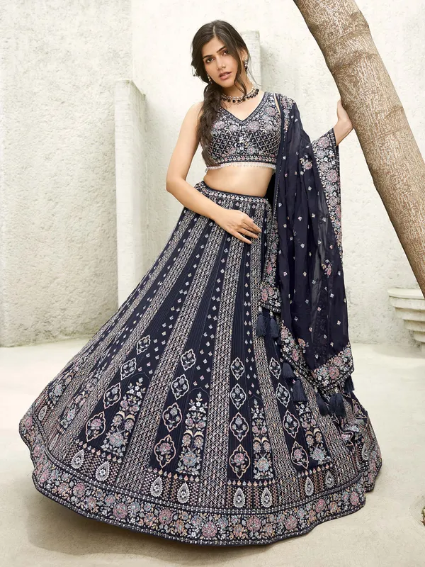 Trendy georgette dark grey lehenga choli