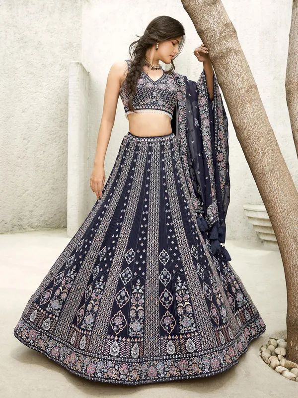 Trendy georgette dark grey lehenga choli
