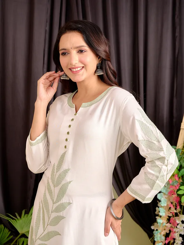 Trendy green embroidery silk kurti