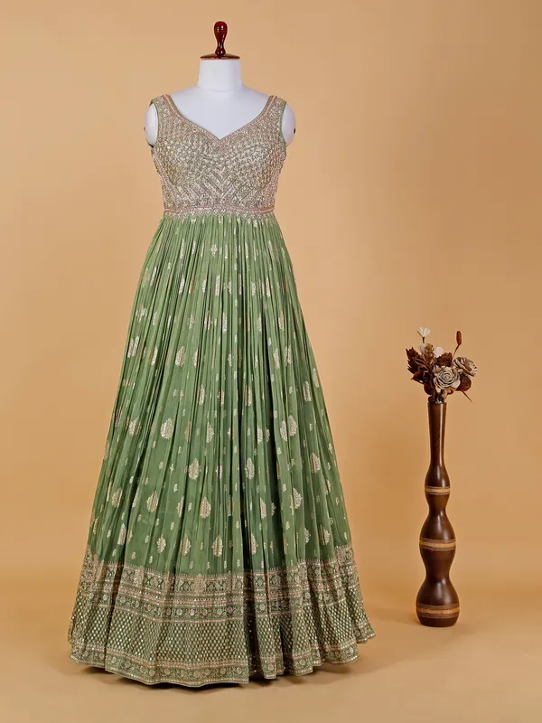 Trendy green georgette anarkali suit