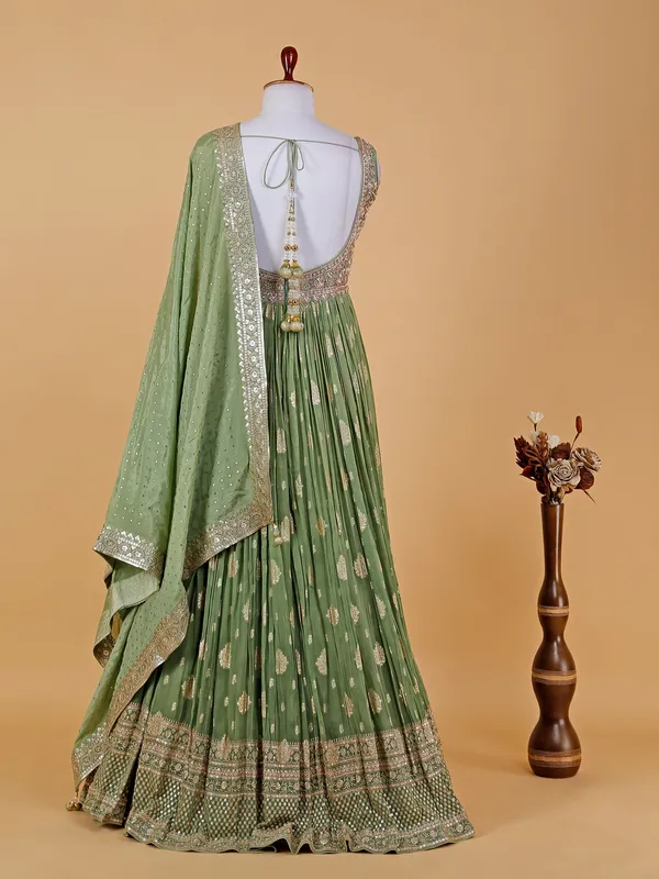 Trendy green georgette anarkali suit