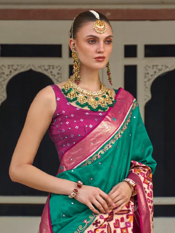 Trendy green silk printed saree for wedding
