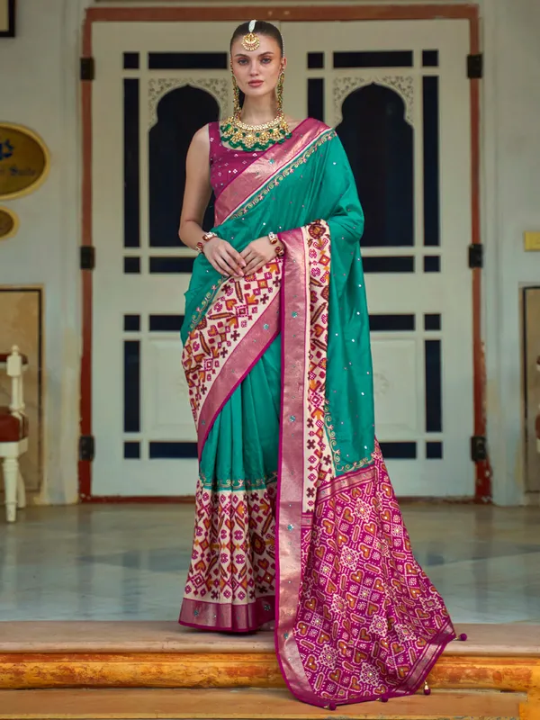 Trendy green silk printed saree for wedding