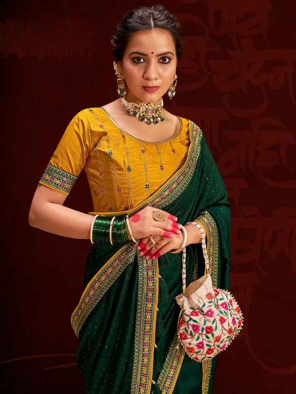 Trendy green silk saree for festive