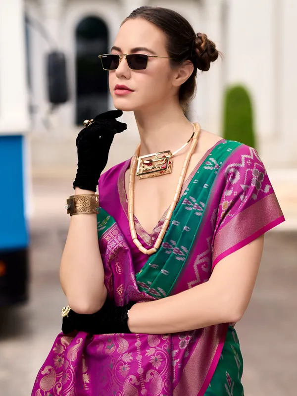 Trendy green soft silk zari weaving saree