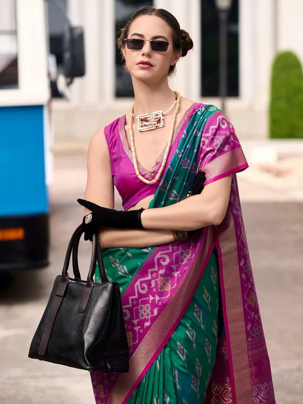 Trendy green soft silk zari weaving saree