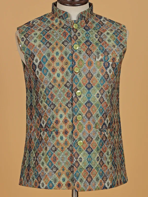 Trendy green terry rayon waistcoat